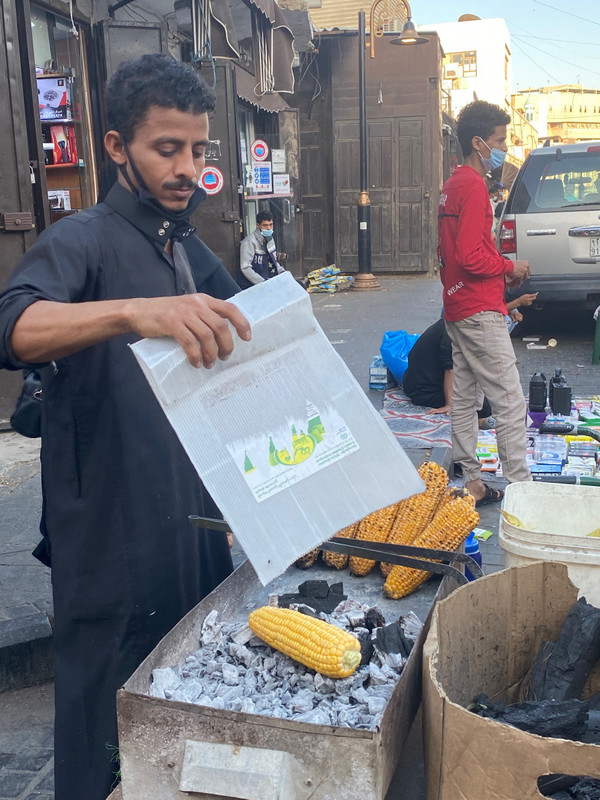 Grilling corn in the souqs