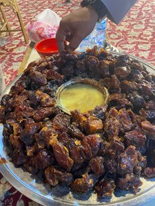 Platter of Dates with tahini sauce