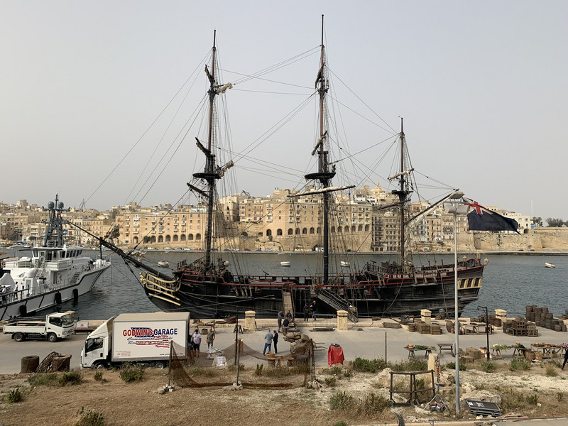 Ship in the harbor for the filming of a movie