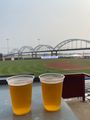 Beers...a bridge over the Mississippi River in the background