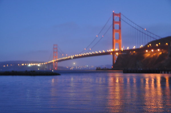 Golden Gate glows at night