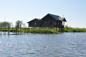Stilted house along lake