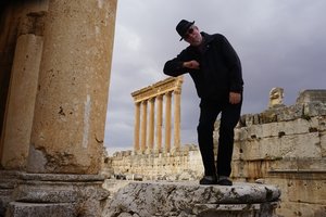 Dave leaning on the pillars at Baalbek