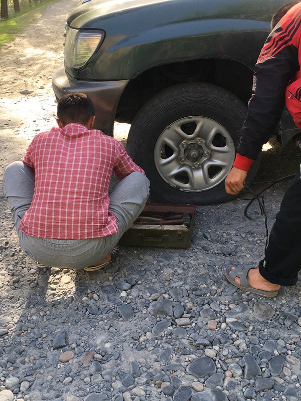 Repairing our flat tire