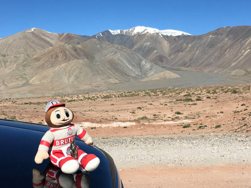 Brutus taking in the view of the Pamir Mountains