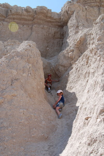Ethan and Elise climbing in Badlands