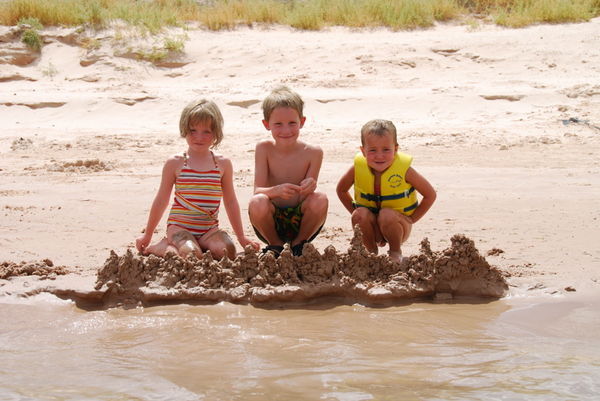 Kids made a city in the sand