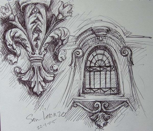sketch of key-stone and window designs-San Lorenzo