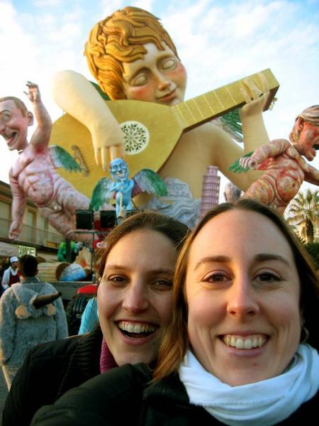 Maya and I-behind a float describing the theme of "Italian Souvenirs"