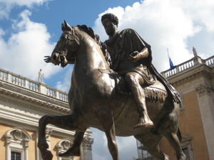 Replica of the equestrian statue of Marcus Aurelius.
