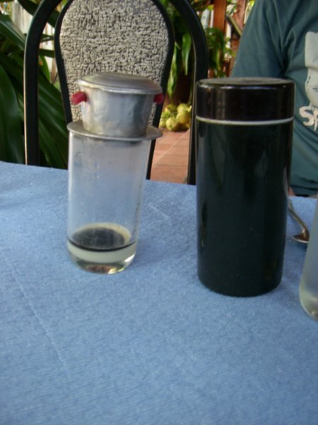 Local Coffee- its filtering from the metal container. 