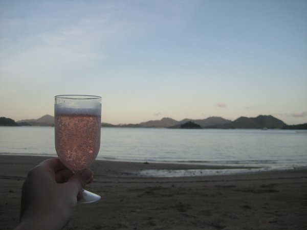 Champagne, after dinner swim and picnic on the beach after work on Monday! ace!