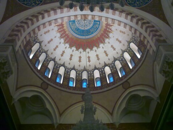 Entering the mosque and looking up