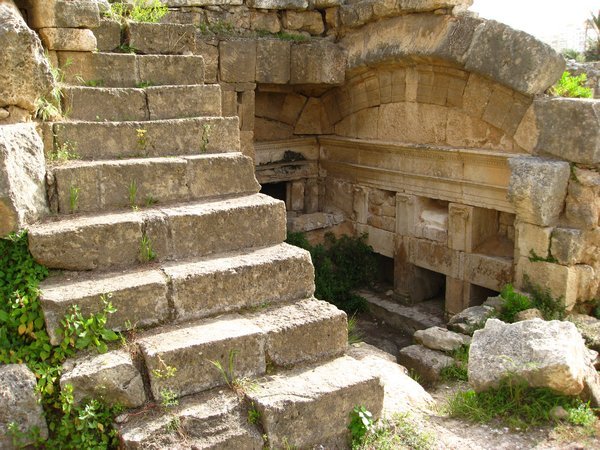 Winding staircase descending into the burial site