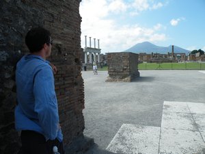 Downtown Pompeii, the center of life with Mt. Vesuvius eerily looming within view