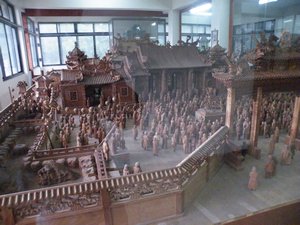 An impressive wood carving of a village