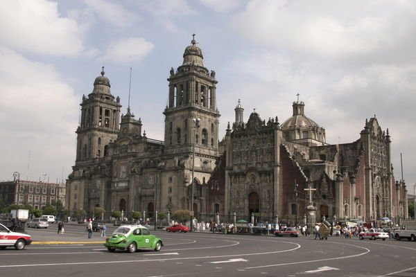 Mexico city plaza and the omnipresent VW taxi