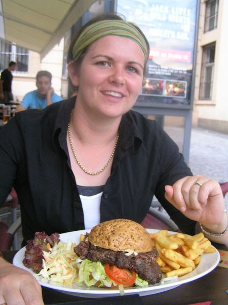 Kerrie's burger - it's big!