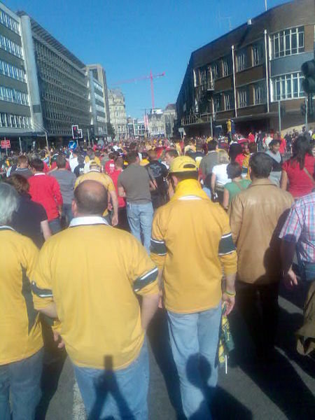 A Sea of green and gold on streets of Cardiff