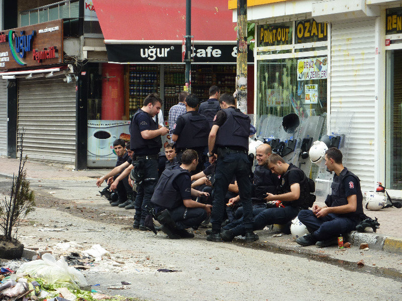Some of the police taking a break