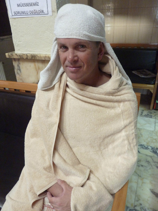 Drying off after coming out of the Turkish hammam