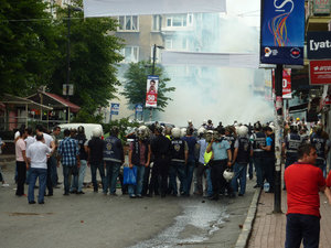Tear gas being fired