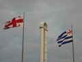 Georgian national flag on the left