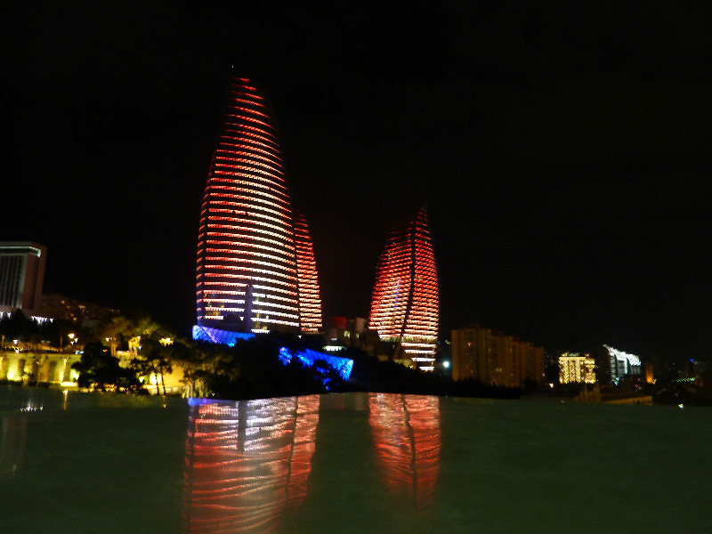 Towers illuminated in red