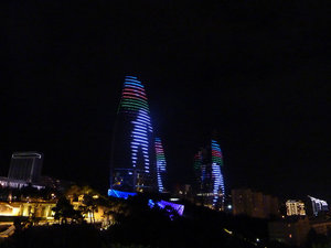 Towers illuminated with Flag Bearers