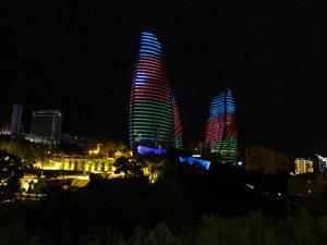 Towers illuminated with the Azerbaijan Flag