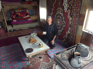 Having tea in a Shepherd's hut