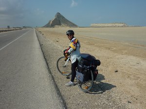 Noushin cycling on the island of Qeshm