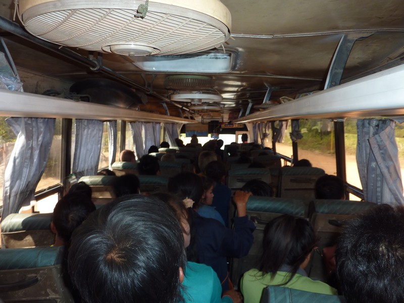 Travelling on a packed bus from Savannakhet to Vientiane