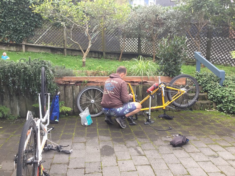 Preparing the bikes for our ride around New Zealand