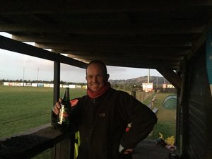 Enjoying a Steinlager at the Ahipara Rugby Ground