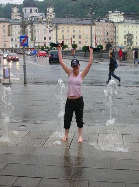 Celebrating my victory over the fountain!