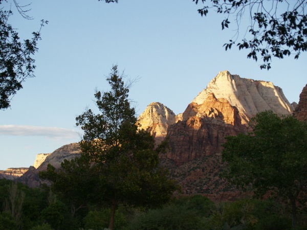 Sun setting in campground at Zion