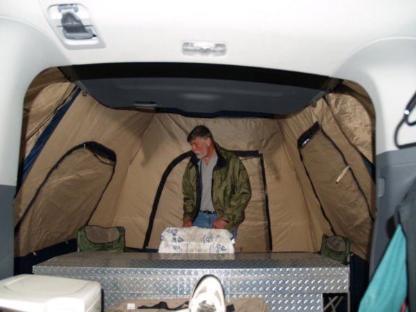 Dave inside tent