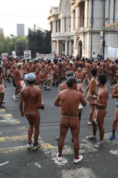 Naked protest about indigienous rights, Mexico City