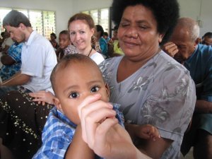 Francis and baby at the Labasa church service
