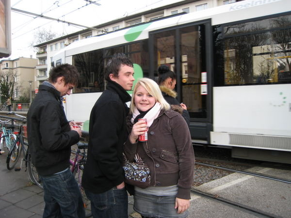 Sam, Jon & Amy waiting for the tram