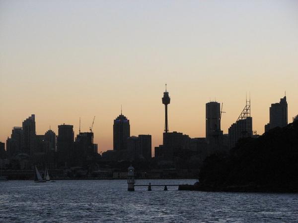 Sunset over the skyline.... on the ferry back from Manly