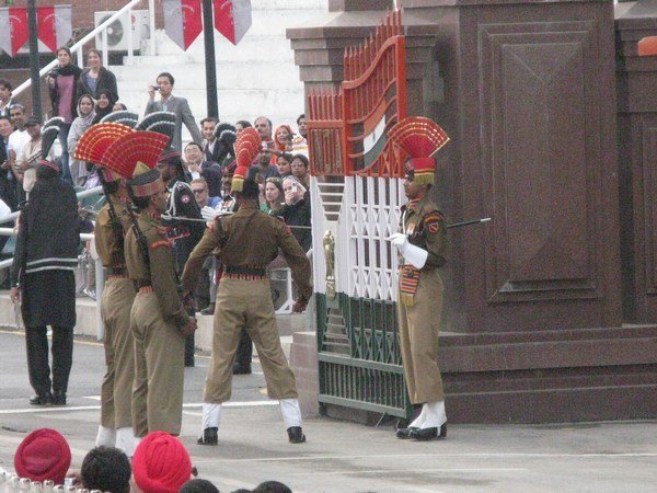 Striking a pose at the border ceremony, Wagah
