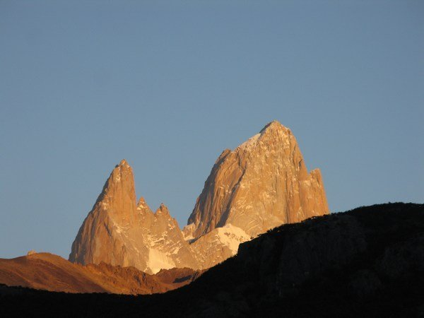 Mount FitzRoy at sunrise... as viewed from the hostel window!