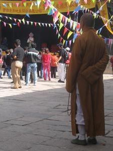 Chilling out at Wanfo Temple - the monk that gave us the guided tour....