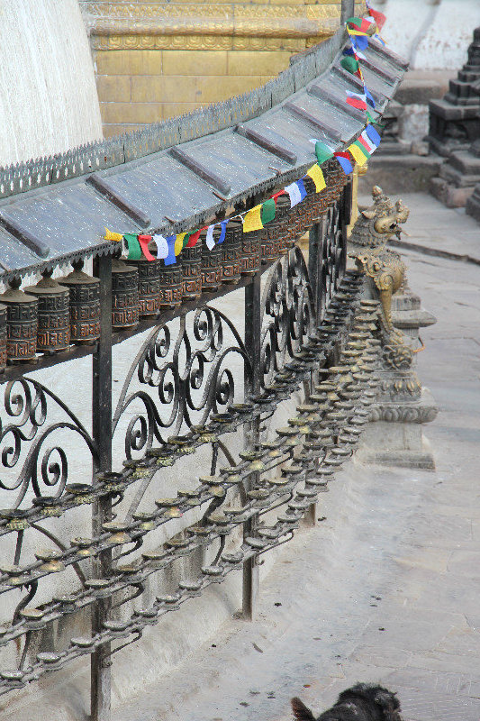 Swayambhu - prayer wheels at the base of the stupa