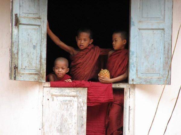 Young monks at the lunch stop
