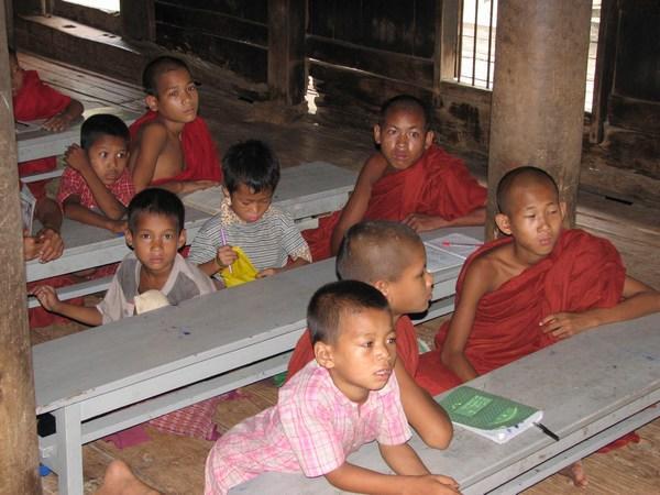 Local children having lessons at Bagaya Kyaung, Inwa. 