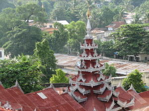 Elaborate roof of the walkway up to Shwesendaw Paya