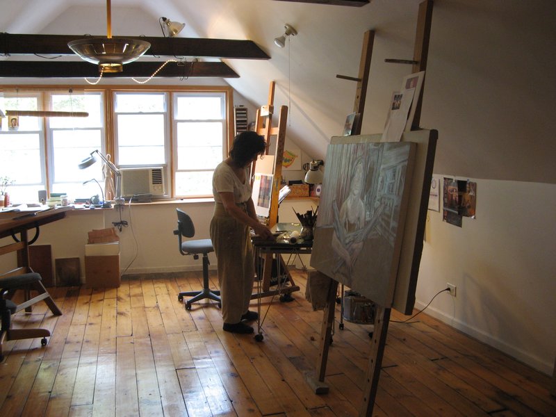 Artist Layne Jackson at work in her loft